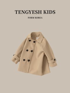 韩国TENGYESH儿童风衣女童秋装新款英伦风外套春秋男童中长款大衣