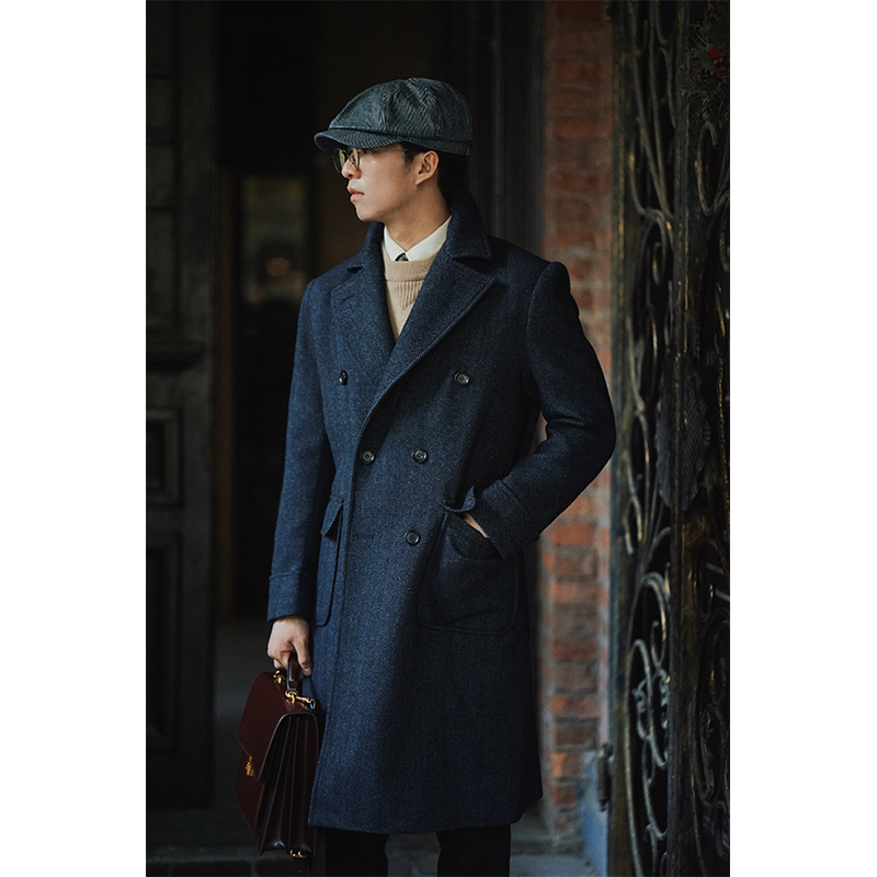 德式风衣长款羊毛呢大衣男士外套