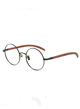 九十木2018新款FM1820173 复古圆框檀木镜腿金属镜框眼镜眼镜架
