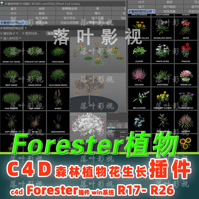 C4D植物插件 Forester花草植物插件R17-R26 Win Forester插件_虎窝淘