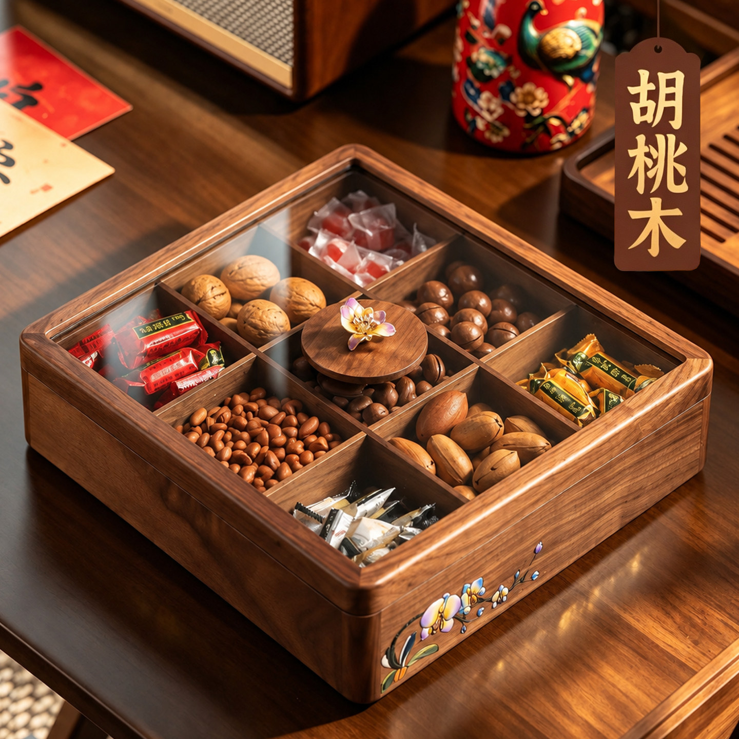【非遗珐琅彩漆画】黑胡桃木果盒
