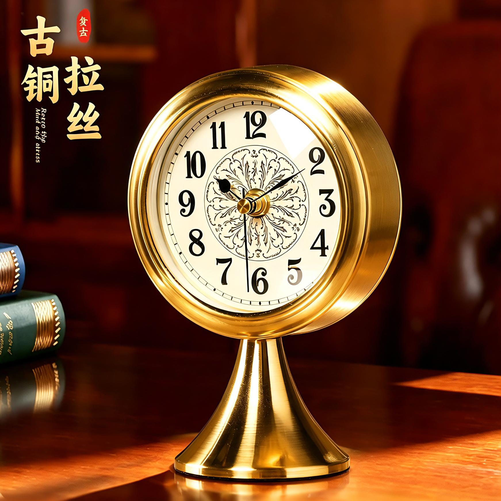 【古铜拉丝工艺金属铝面】座钟图片