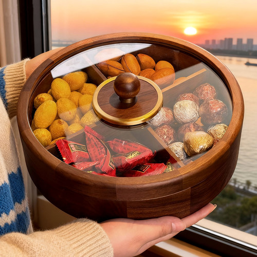 真北美胡桃木！密封防潮分格果盘