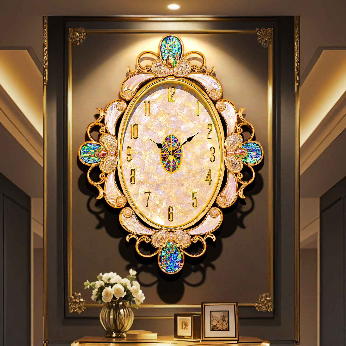 欧式轻奢贝壳静音挂钟