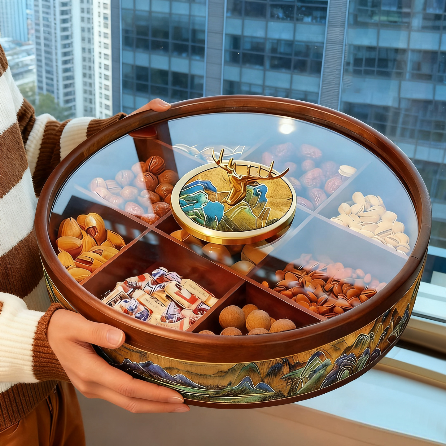 密封防潮！实木无异味分隔干果盘