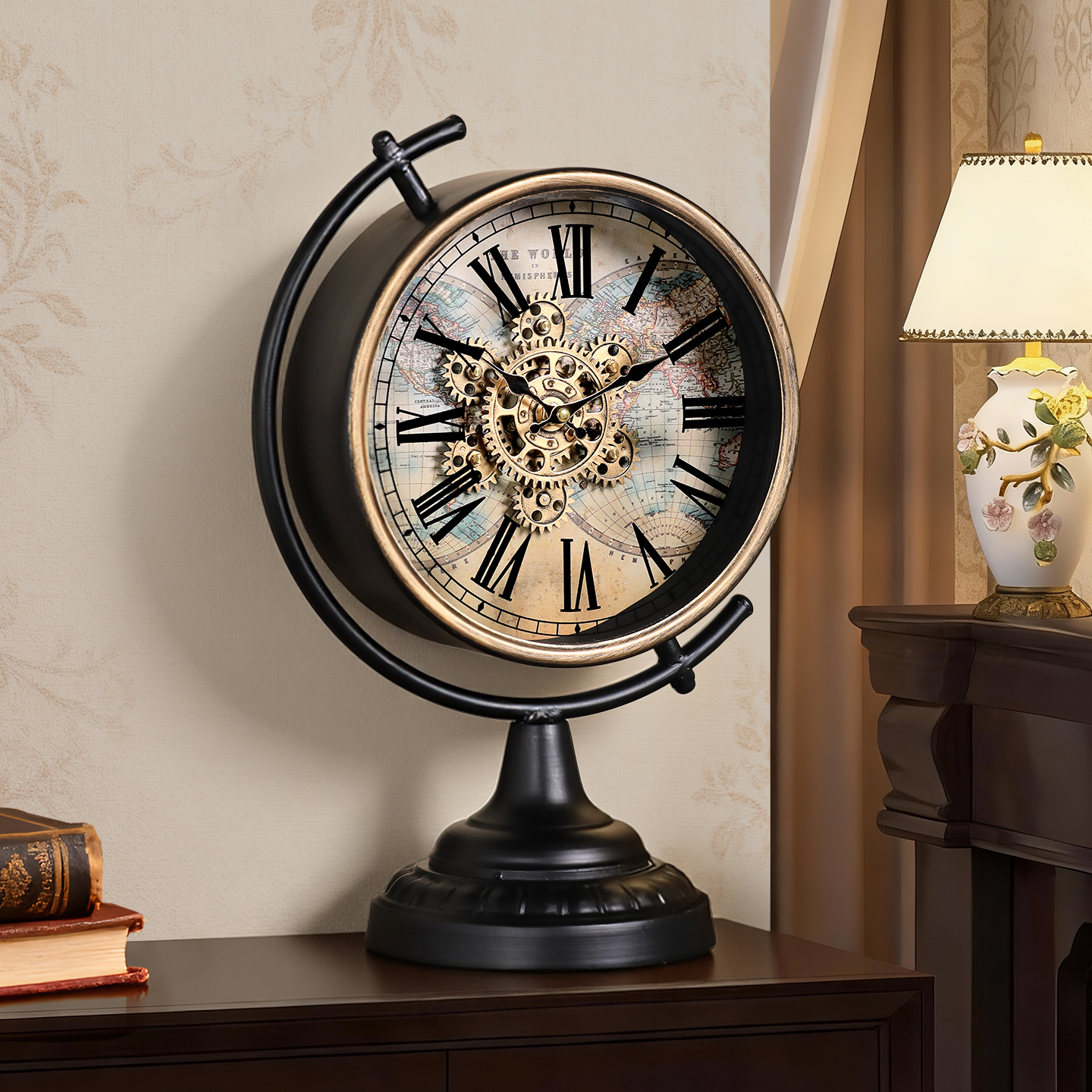 美式复古风齿轮轻奢摆件座钟
