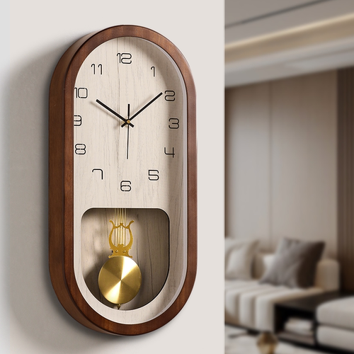 胡桃木挂钟客厅现代大气高级感