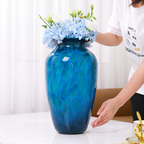 高端孔雀玻璃蓝色大花瓶客厅创意高级感插花摆件落地高档轻奢大号
