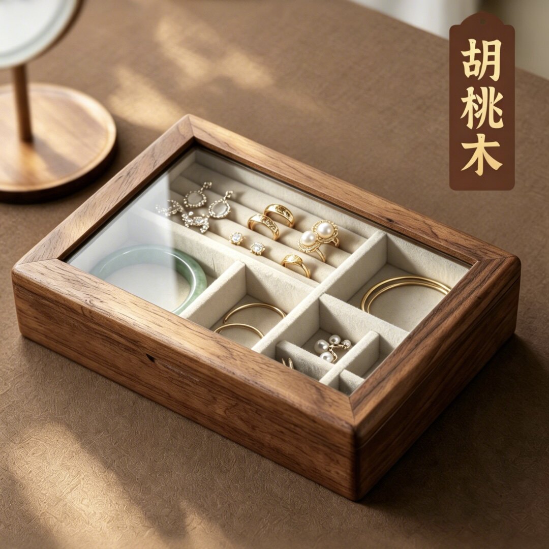 实木首饰盒复古胡桃木质戒指耳针饰品收纳盒轻奢高档精致新婚礼物