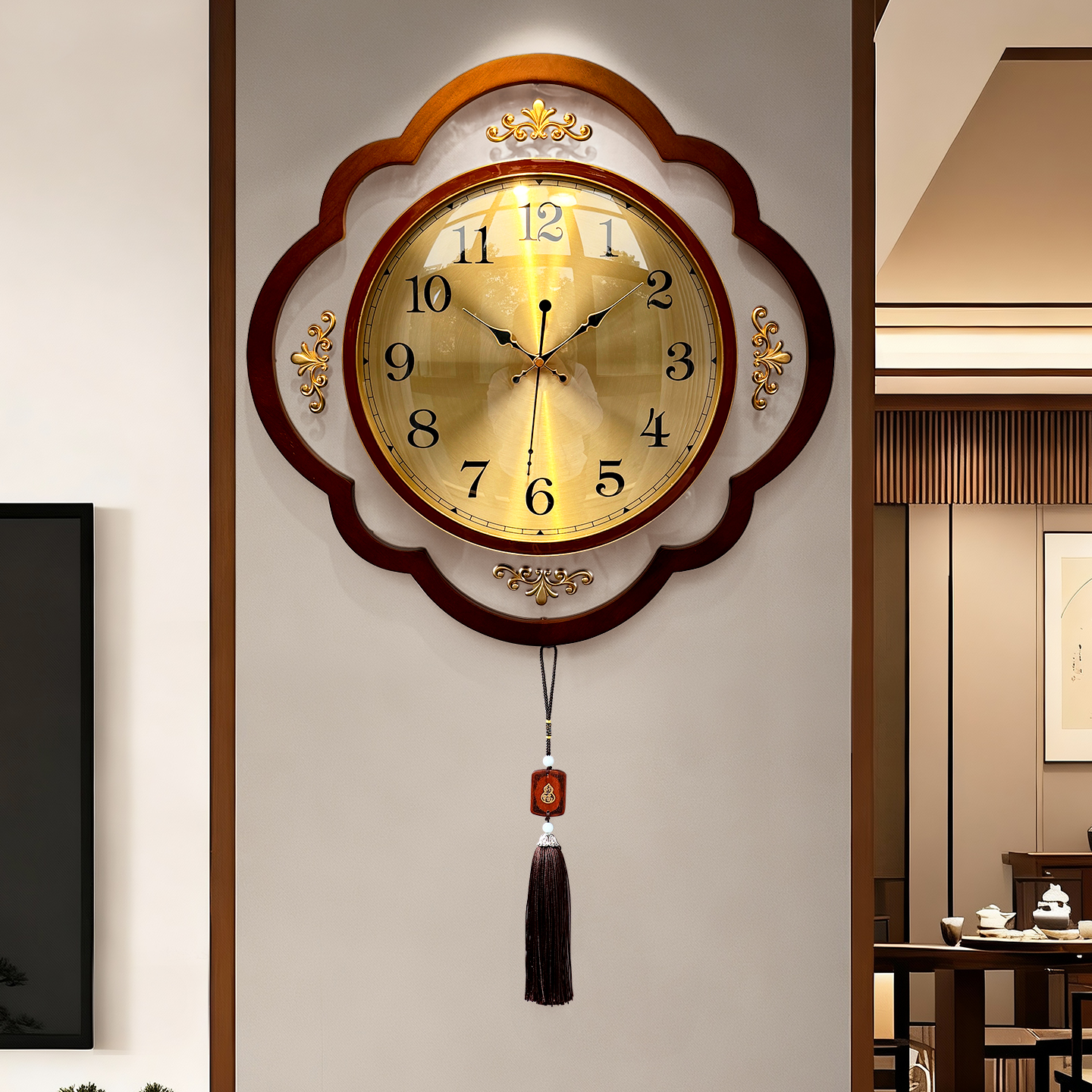 新中式古典实木轻奢挂钟客厅家用大气高级感2025新款挂墙上时钟表