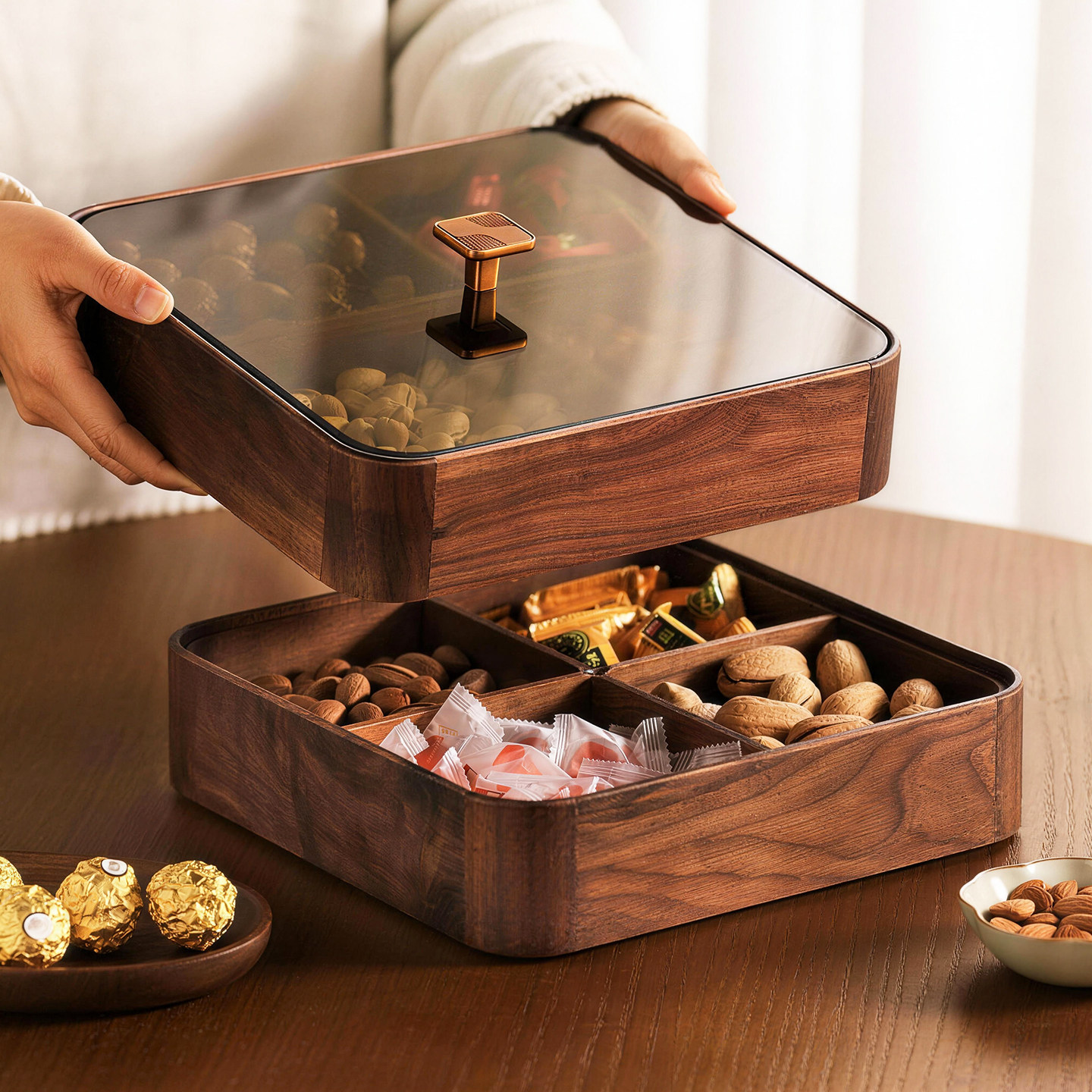 胡桃木水果盘客厅茶几家用2026轻奢高端精致高颜值零食干果收纳盒,家居饰品,果盘/果篓,淘宝优惠券,粉丝福利购,淘宝优惠卷