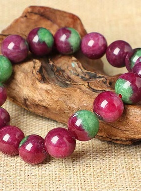 天然红绿宝16mm圆珠手链女绿帘石红宝石天然合体石手串