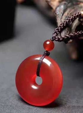 天然冰种红玛瑙平安扣吊坠男女款 情侣红玉髓挂件项链送朋友