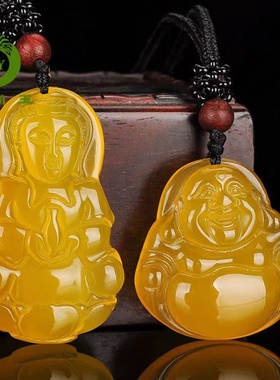 天然黄玛瑙观音佛公吊坠 时尚男女款玉髓玉石挂件