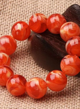 蜜蜡手链玛瑙红浮盐水荧光 红珀文玩佛珠男女款手串饰品