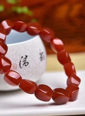 天然红色玛瑙麻花S形手链红玉髓手链随型手链 百搭简约