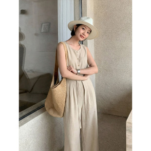 MIND新款 套装 天丝苎麻无袖 韩系慵懒阔腿连体裤 连体衣2026春季 THE