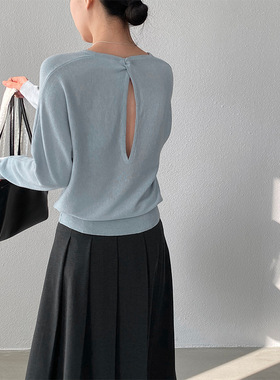 2026新款法式老钱风露背气质针织衫女早春V领设计感简约上衣