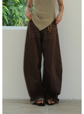 NEIHE内赫2026年春季新款休闲显瘦女式弯刀牛仔阔腿裤子女长裤子