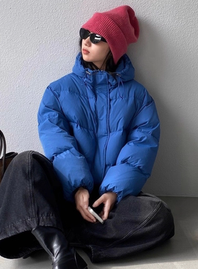 江左三星安心绒蓝色90白鸭绒面包服连帽羽绒服2025冬季新款女外套