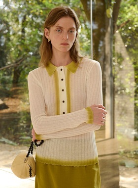 COMOS CMS设计感亚麻喷绘毛织小衫2026春季新款修身气质女士上衣