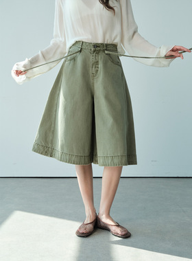 NEIHE内赫2026春季新款洗水牛仔裤五分阔腿裤宽松中裤子女士裤子