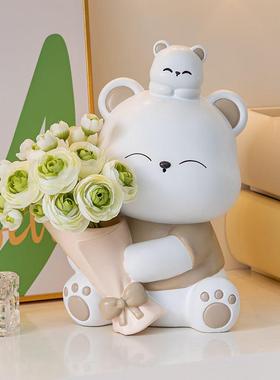 可爱捧花暴力熊客厅摆件电视柜桌面卧室房间装饰品生日礼物送女生