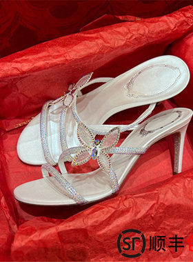 水钻蝴蝶一字带凉拖鞋女外穿2026新款仙女风露趾性感高跟气质拖鞋