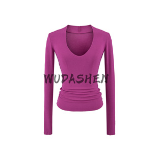 深v紧身马卡龙色紧身长袖 榛子奶霜 你伍老板娘