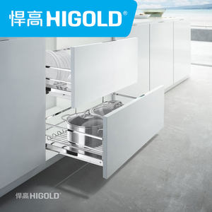 正品HIGOLD悍高拉篮黑钻方钢抽屉式厨房橱柜收纳阻尼调味品碗碟篮