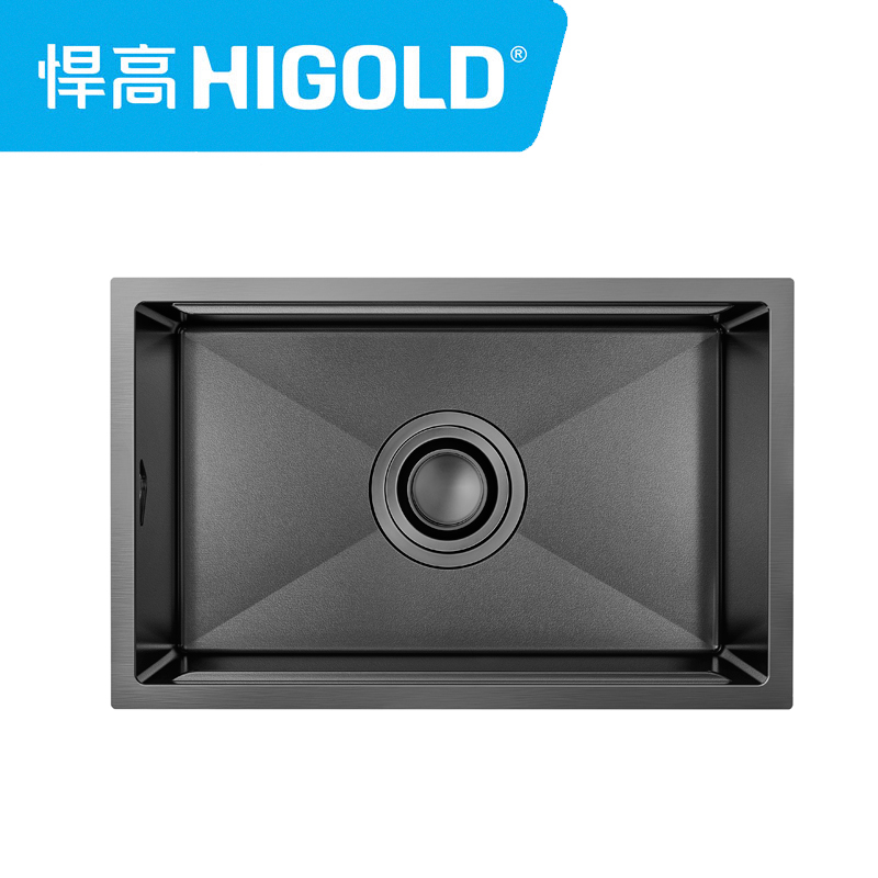 悍高哑黑石纹手工水槽952390无孔不锈钢大单槽750X430X228洗碗盆