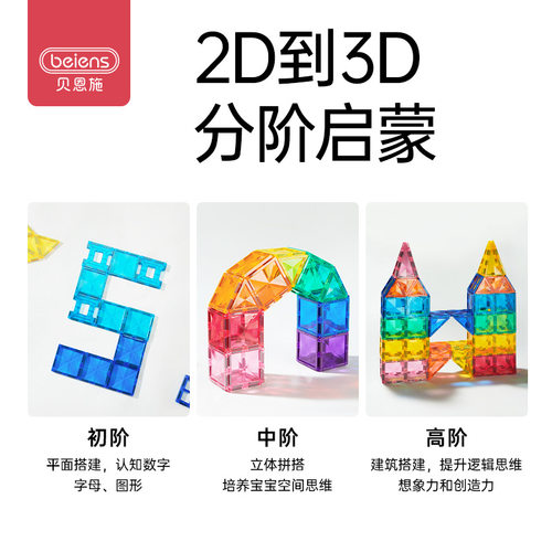 贝恩施儿童磁力片男孩女孩吸磁铁拼装积木宝宝磁力贴拼图益智玩具
