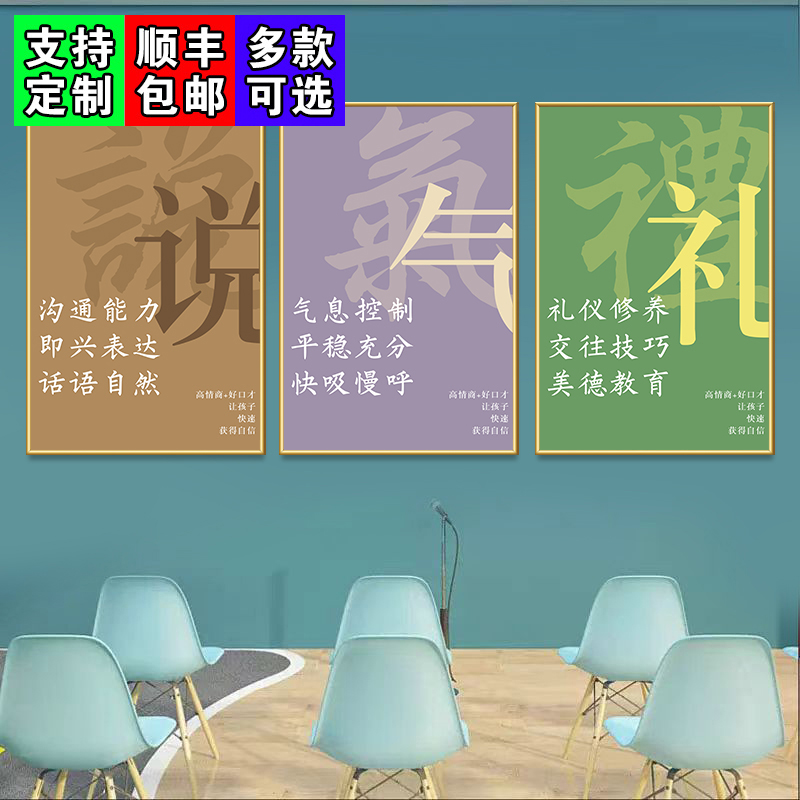 口才班墙面装饰布置挂画演讲主持培训机构宣传海报文化墙背景壁画