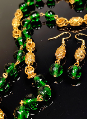 青岛中古饰品vintage项链毛衣链耳饰套装手工琉璃香家简约新款