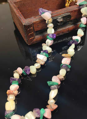 青岛中古vintage手工珍珠贝壳套装宫廷毛衣链异形香家款项链欧美