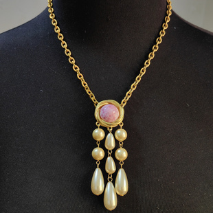 vintage中古饰品项链流苏珍珠波西米亚蛙皮琉璃简约欧美复古