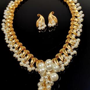 青岛中古vintage珍珠套装夸张毛衣链珍珠琉璃项链耳钉中古欧美