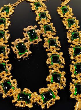 青岛中古vintage绿色镶钻项链