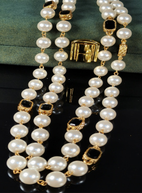 琉璃项链毛衣链新款长款毛衣链双面玻璃宝石中古饰品时尚首饰