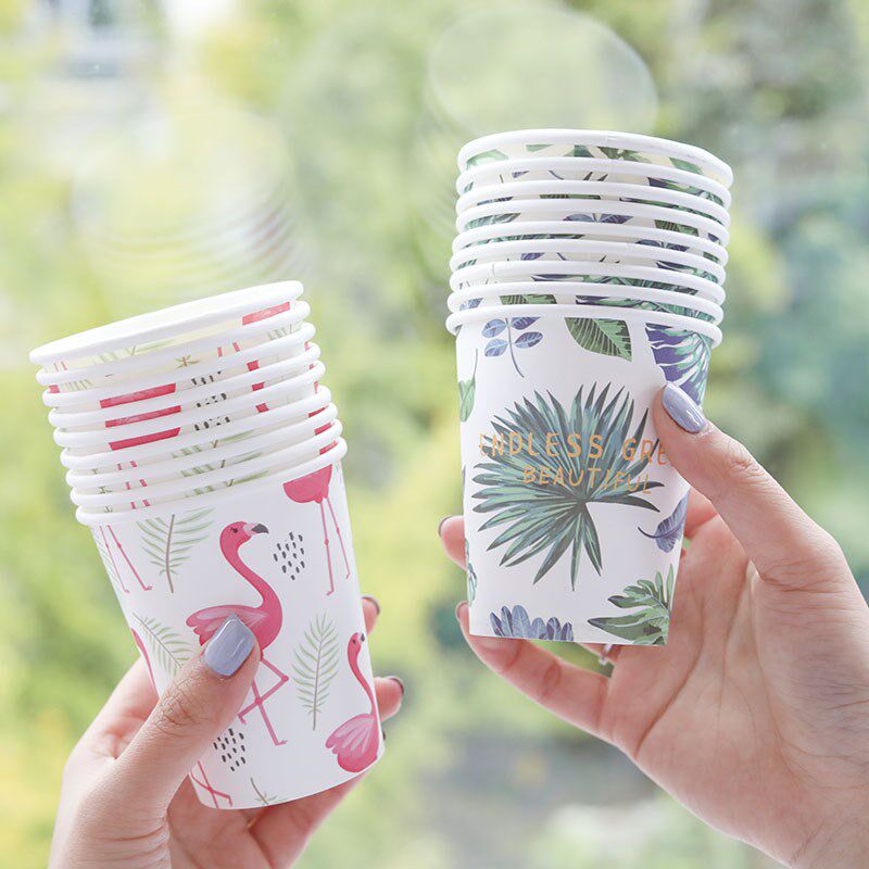 一次性杯子纸杯家用创意办公卡通加厚可爱的果汁热饮茶水杯生日杯