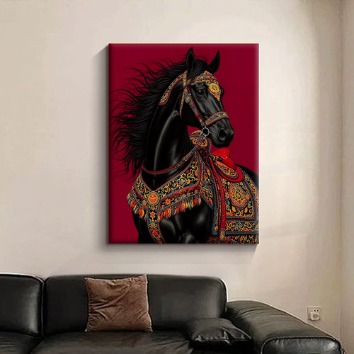 玄马呈祥挂画中古风装饰画高级感