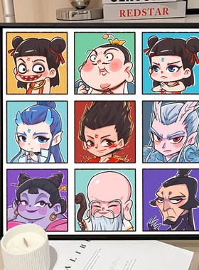 Q版哪吒敖丙diy数字油画填充填色手绘丙烯油彩画解闷手工装饰挂画