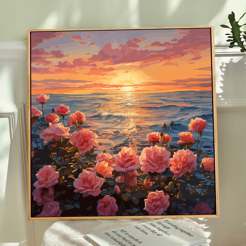 治愈系日落花海diy数字油画