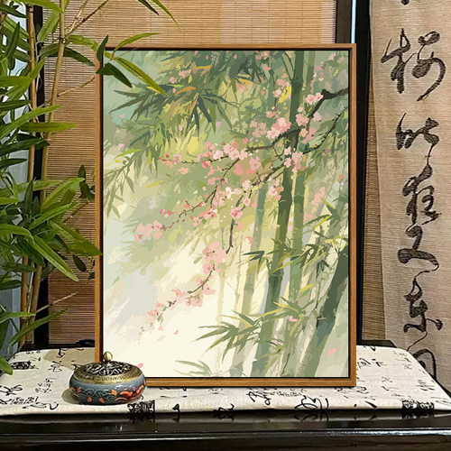 【竹林桃花】diy成人涂色油彩画