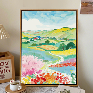 春天 田野数字油画diy填充手工画踏青风景画解闷减压手绘丙烯画