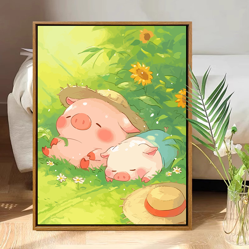 可爱小猪数字油画diy手工填色