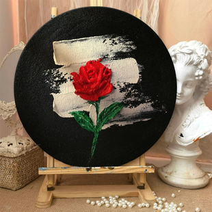 圆形石英砂立体肌理画郁金香玫瑰手工丙烯油彩饰画数字油画