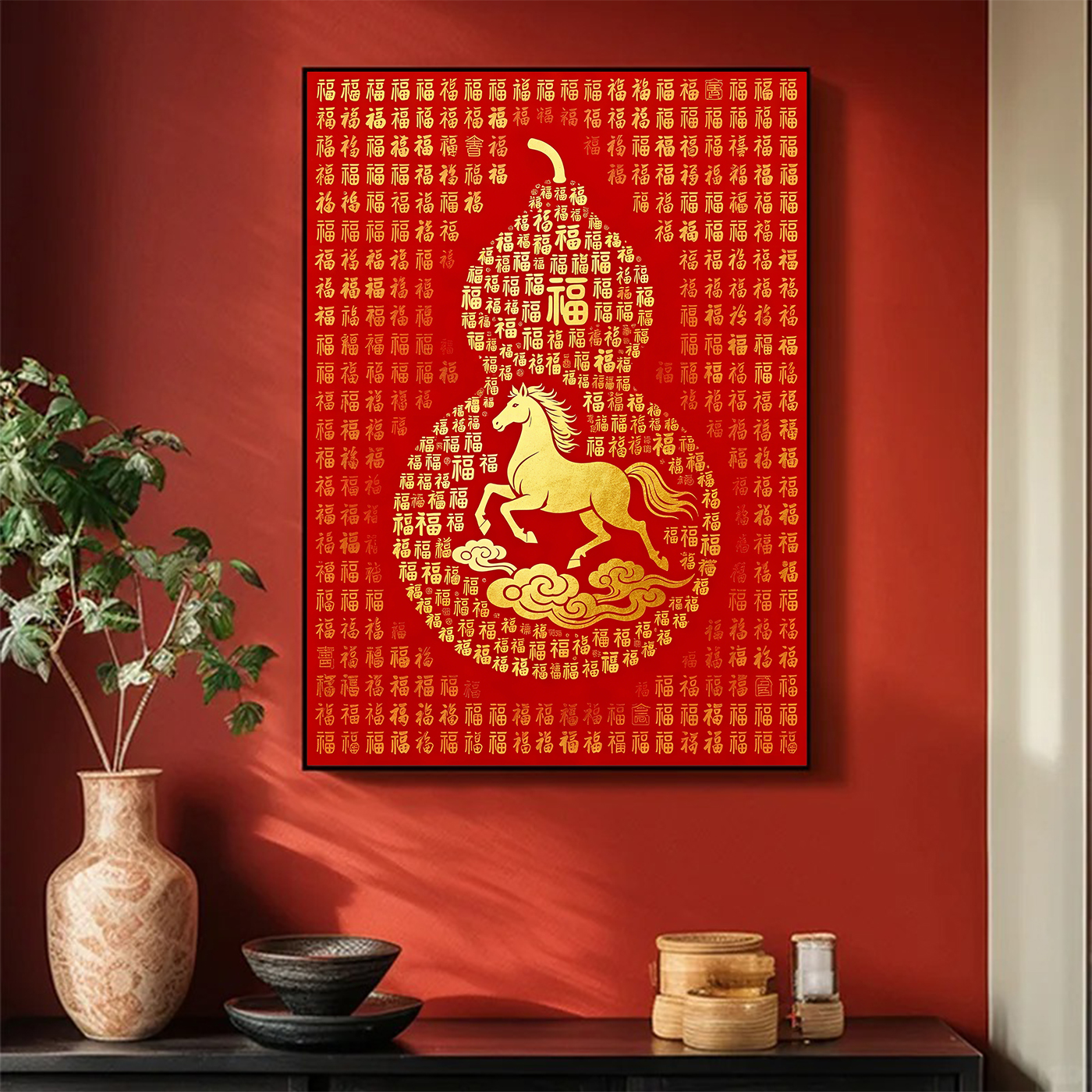 2026马年纳福玄关客厅装饰画成品