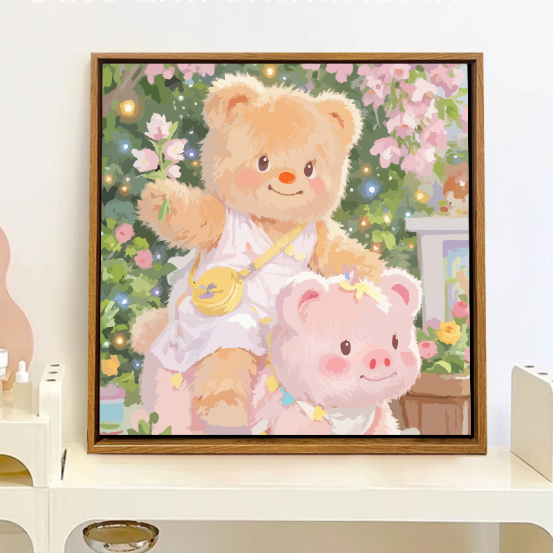 春日奶油小熊小猪数字油画diy