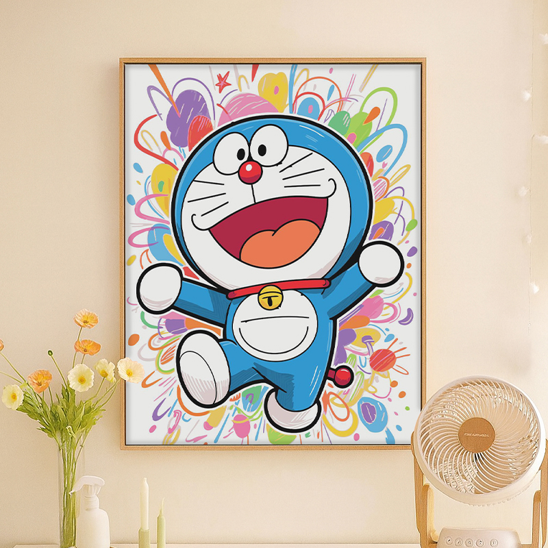 彩色涂鸦哆啦A梦diy数字油画卡通动漫手工填色丙烯儿童学生油彩画
